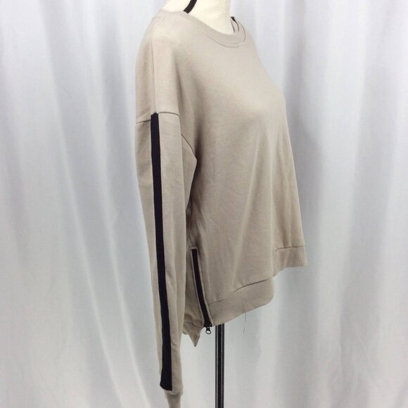 NWT w/Defects BCBGMaxAzria Sweatshirt Women Size Large Beige Black Zipper Hi Low - Picture 2 of 11